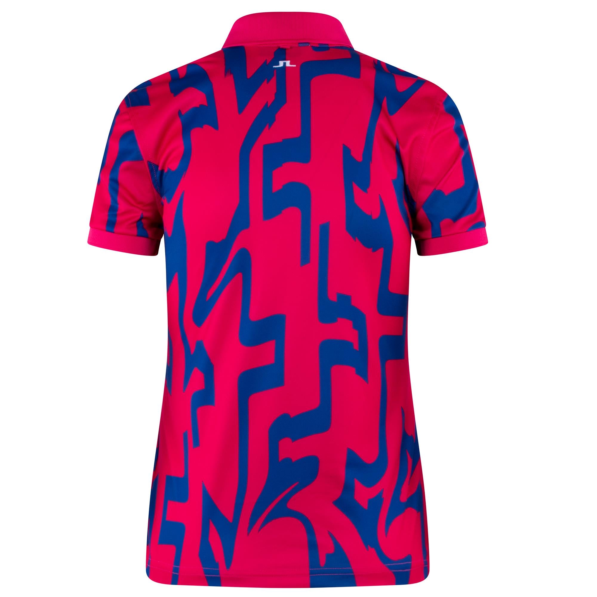 J Lindeberg Tour Tech Print Ladies Golf Polo Shirt Glitch Bridge Pink